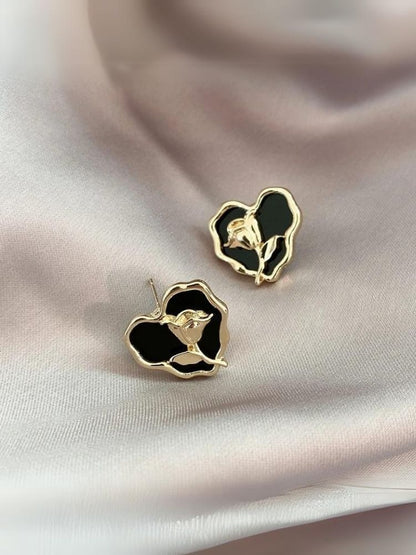 Black Rose Heart Studs