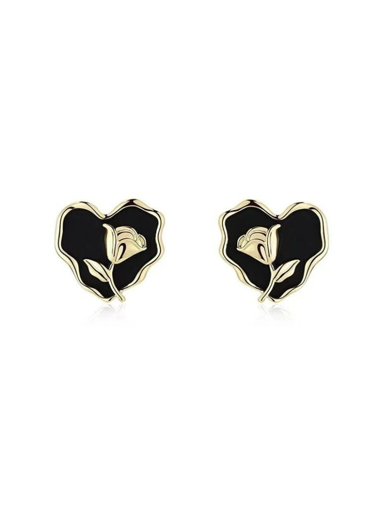 Black Rose Heart Studs