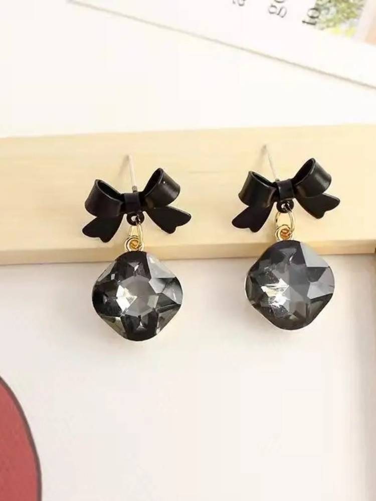 Black Dainty Bowknot Danglers