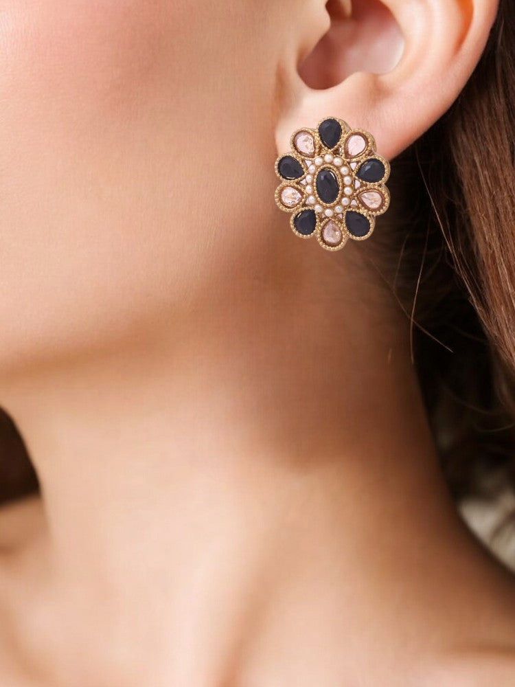 Black Floral Studs