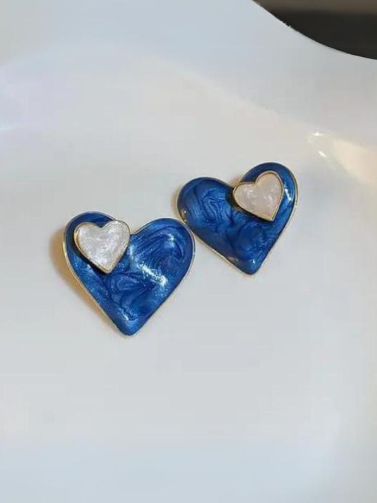 Blue Twins Heart Studs