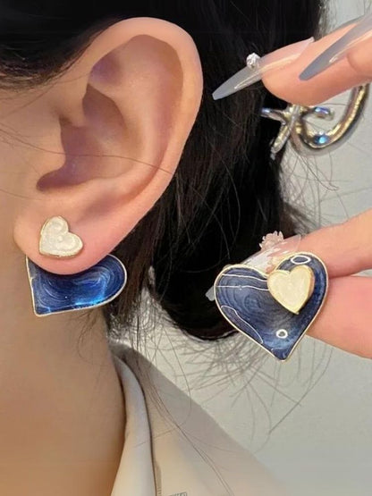 Blue Twins Heart Studs