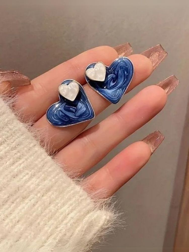 Blue Twins Heart Studs