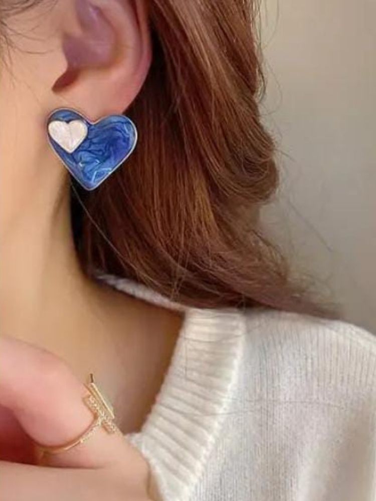 Blue Twins Heart Studs