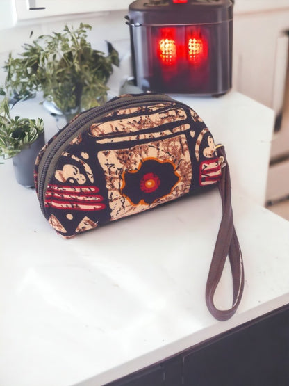 Brown Printed Fabric Purse