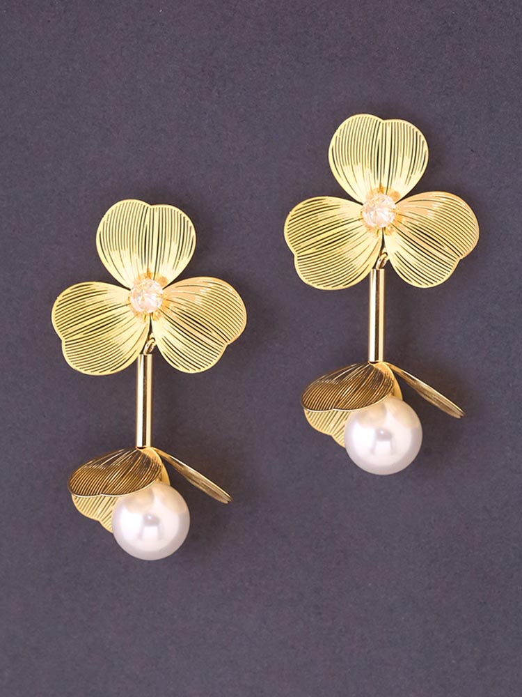 Golden Pearls Floral Danglers