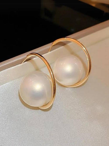 Golden Ball Pearl Hoops