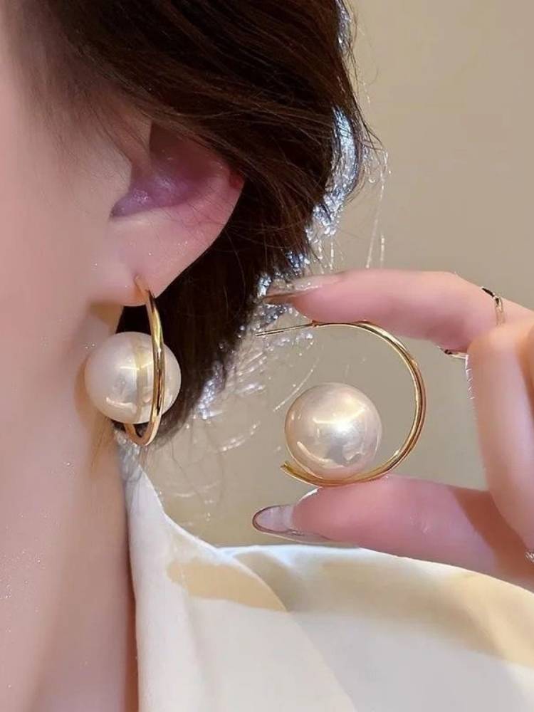 Golden Ball Pearl Hoops