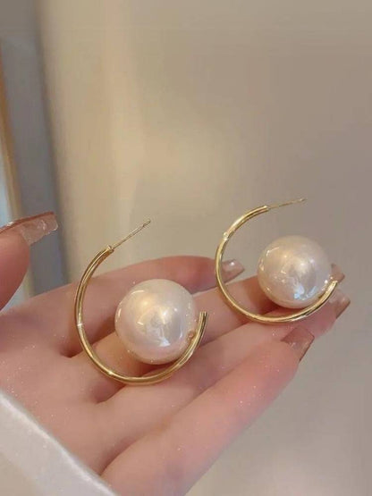 Golden Ball Pearl Hoops