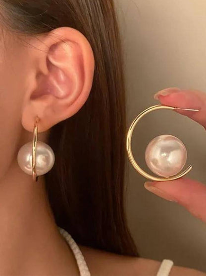 Golden Ball Pearl Hoops