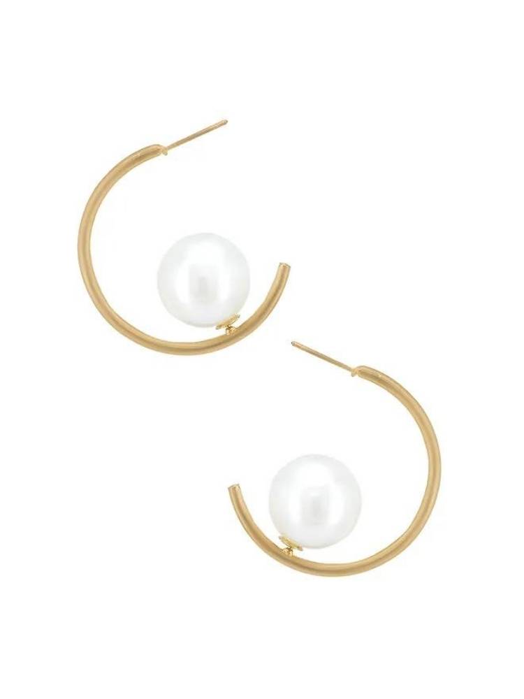 Golden Ball Pearl Hoops