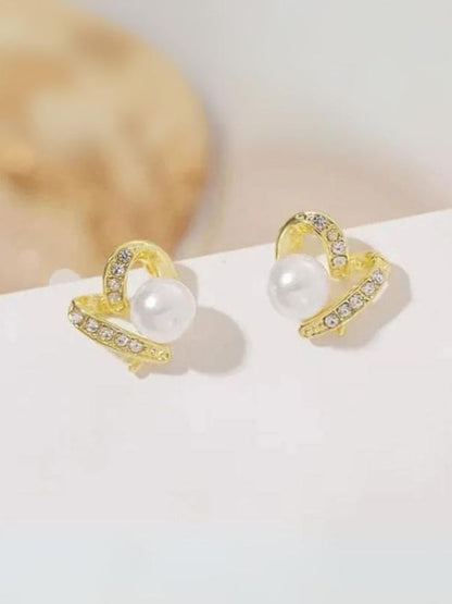 Golden Curved Heart Studs