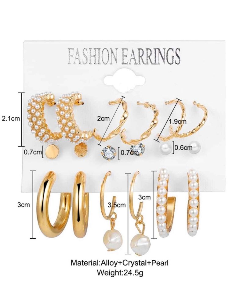 Golden Pearly Hoops - Combo of 9