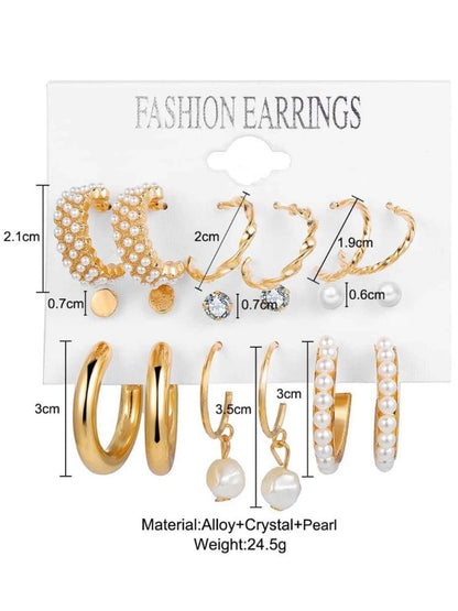 Golden Pearly Hoops - Combo of 9