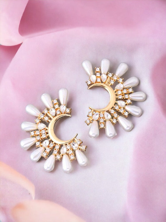 Golden Pearls Moon Shape Studs