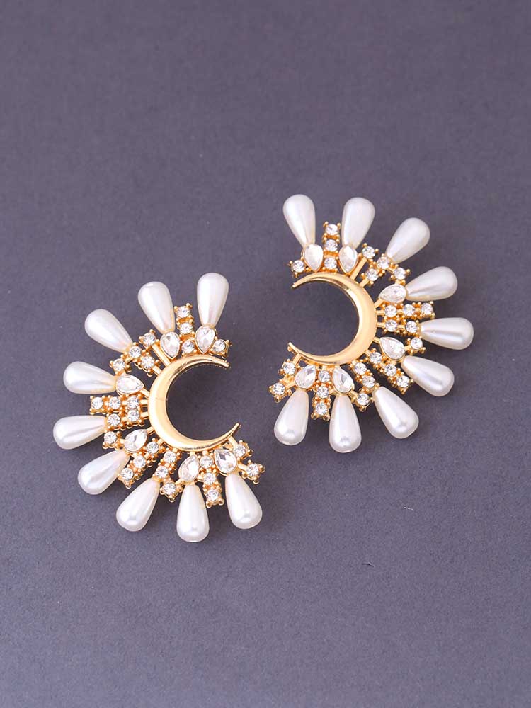 Golden Pearls Moon Shape Studs