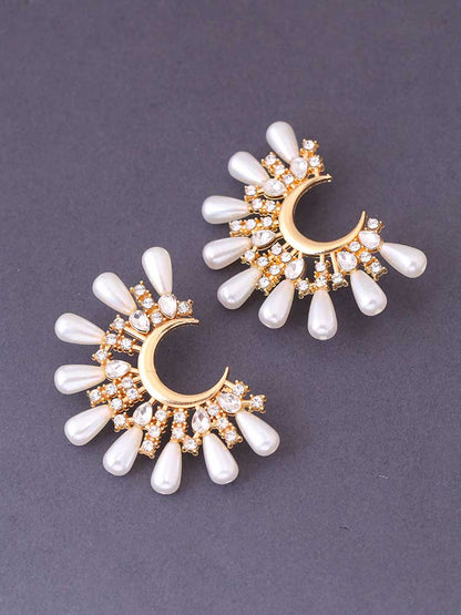 Golden Pearls Moon Shape Studs