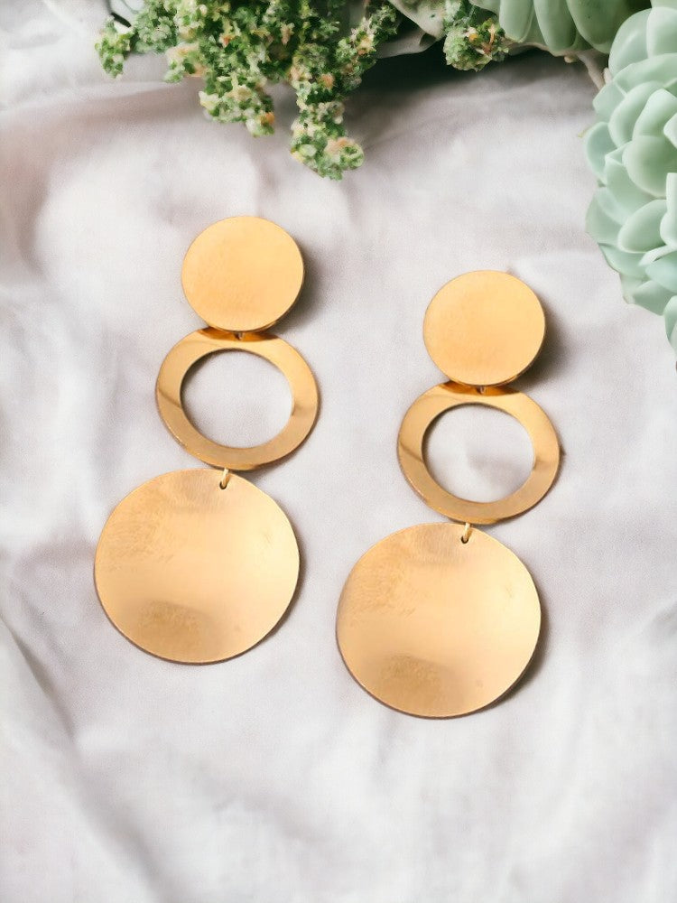 Golden Round Disc Danglers