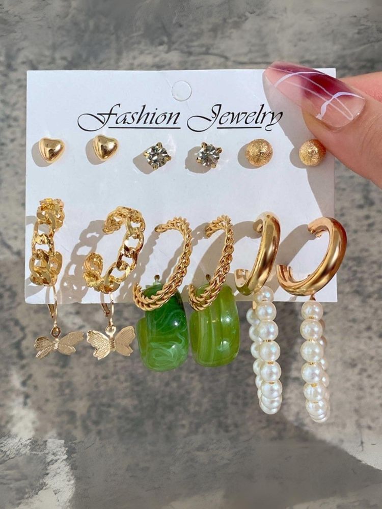 Golden Gedaliah Earrings - Combo of 9