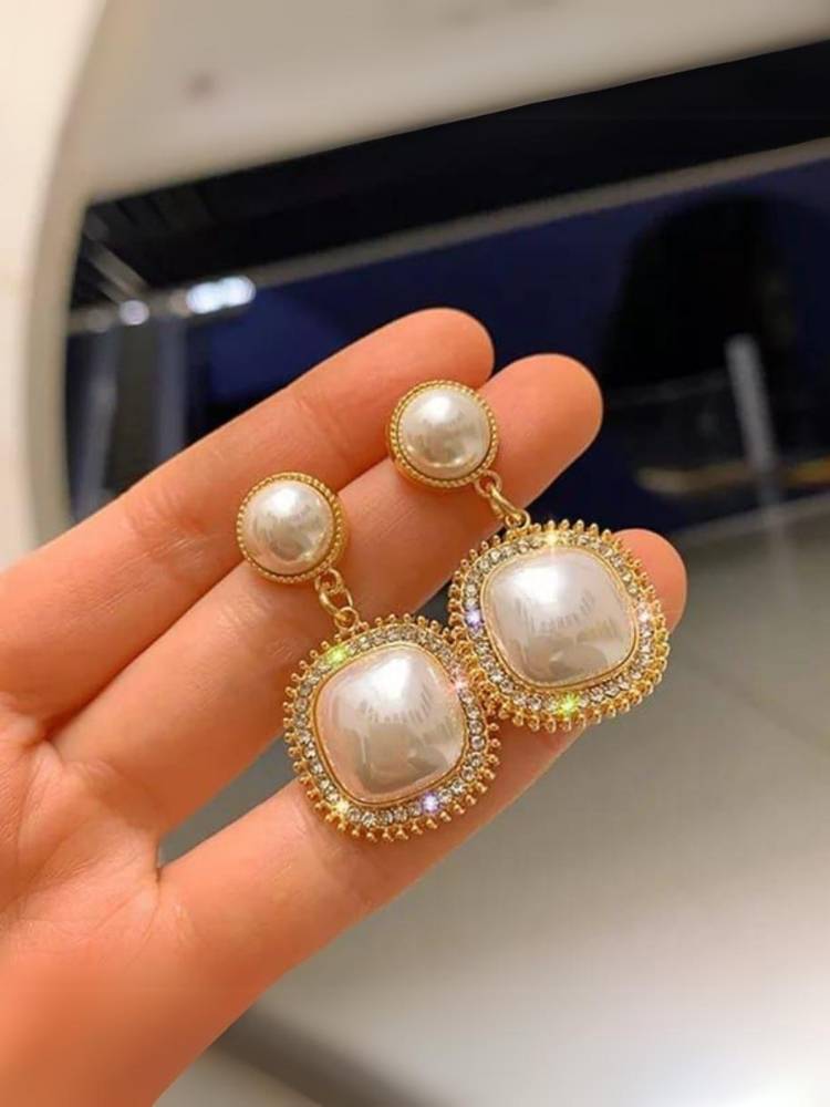 Golden Hanging Pearl Danglers