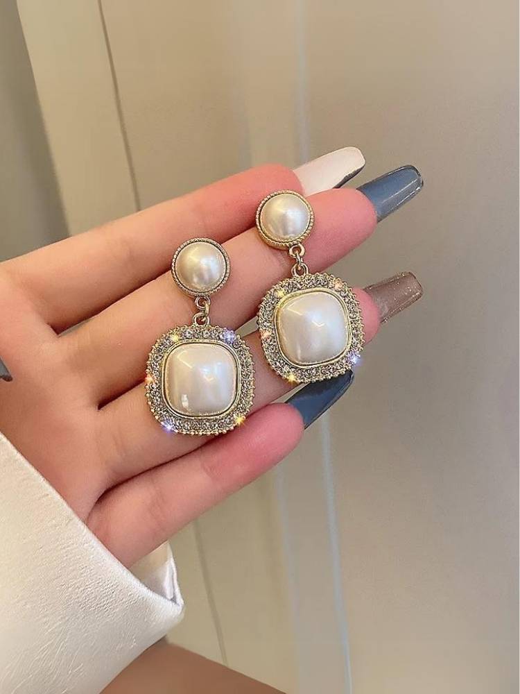 Golden Hanging Pearl Danglers