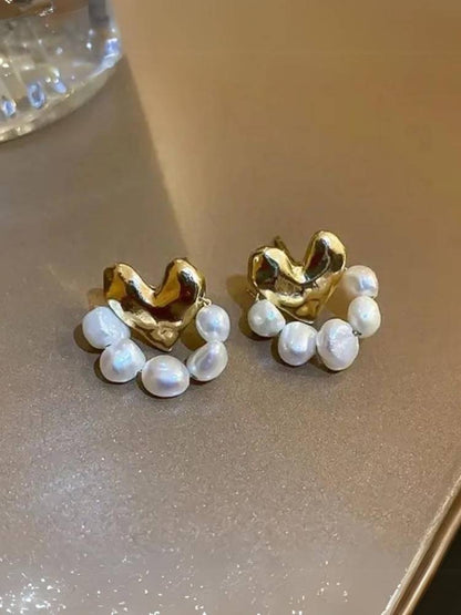 Golden Heart Pearls Studs