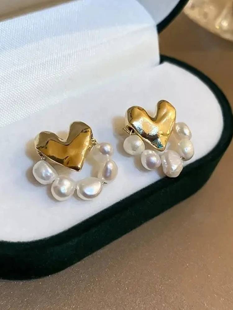 Golden Heart Pearls Studs