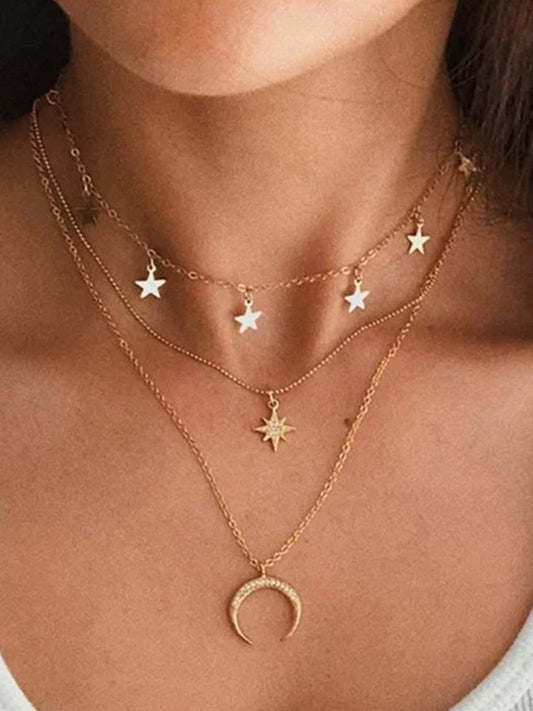 Golden Moon-Stars Layered Pendant