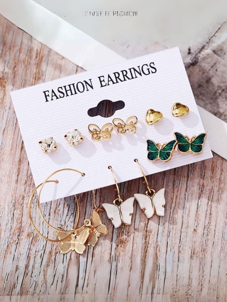 Golden Butterfly Earrings - Combo of 6