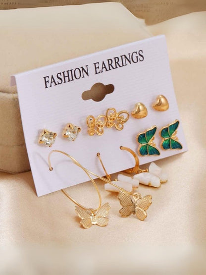 Golden Butterfly Earrings - Combo of 6