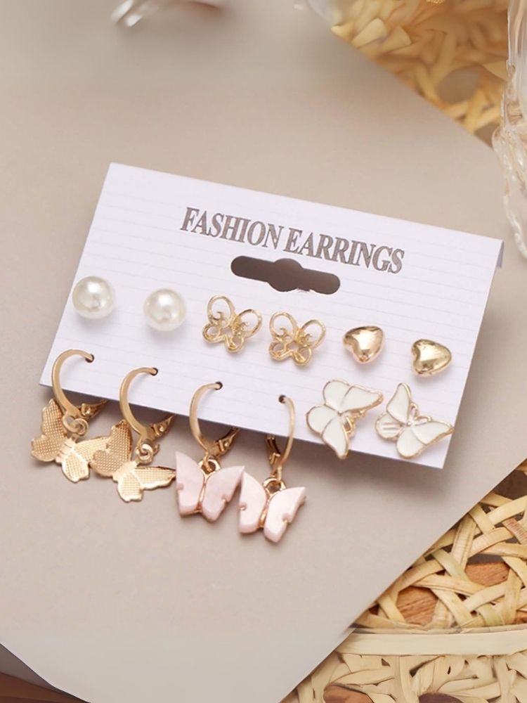 Golden Butterfly Earrings - Combo of 6