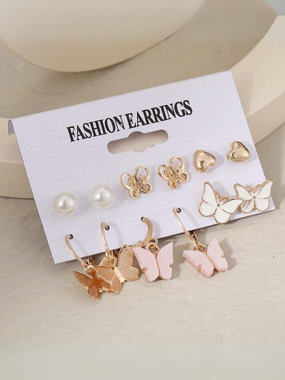 Golden Butterfly Earrings - Combo of 6