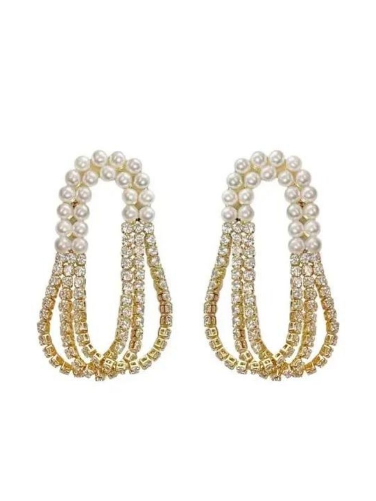 Golden Layered Pearl Danglers