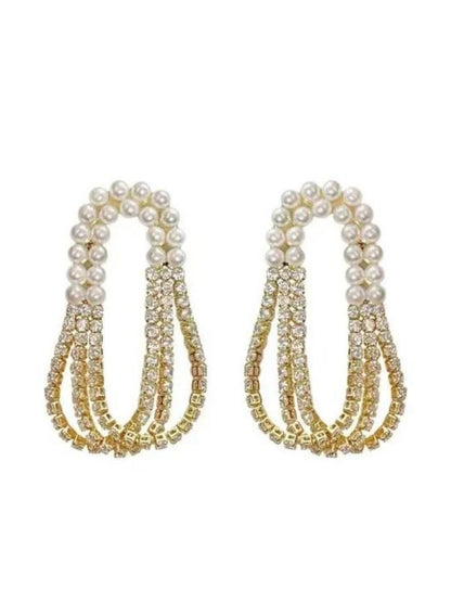 Golden Layered Pearl Danglers