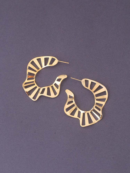 Golden Ruffle Leaf Hoops