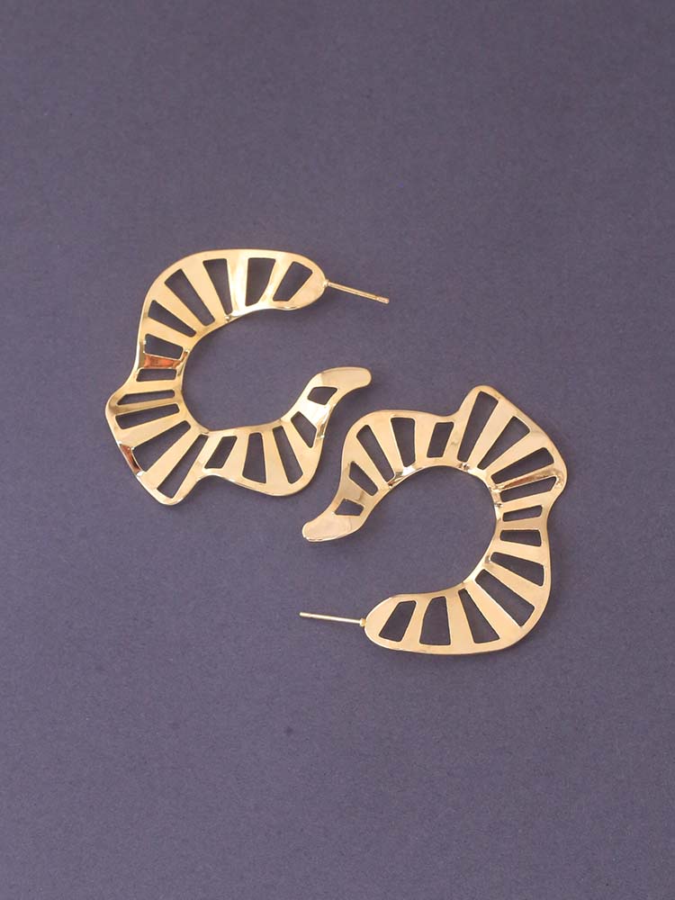 Golden Ruffle Leaf Hoops