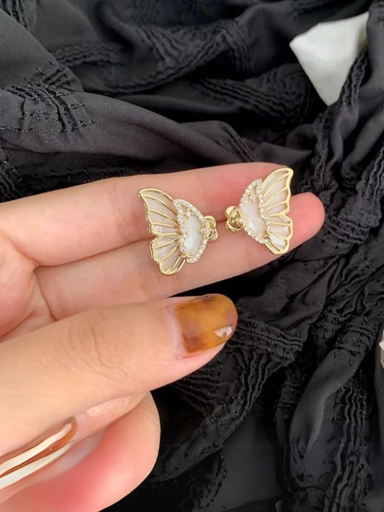 Golden Sparkle Butterfly Studs