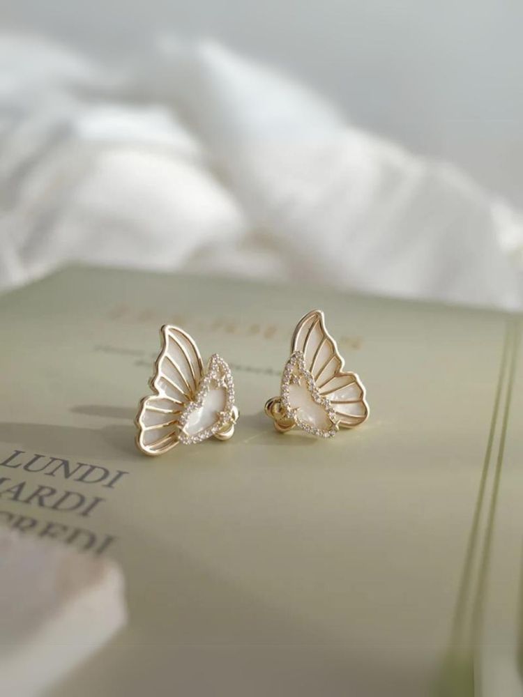 Golden Sparkle Butterfly Studs