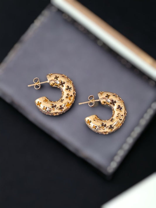 Golden Mini Flowers Hoops