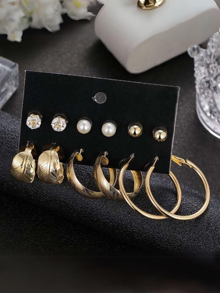 Golden Ottane Earrings - Combo of 6