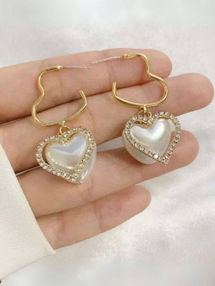 Golden Pearl Heart Danglers