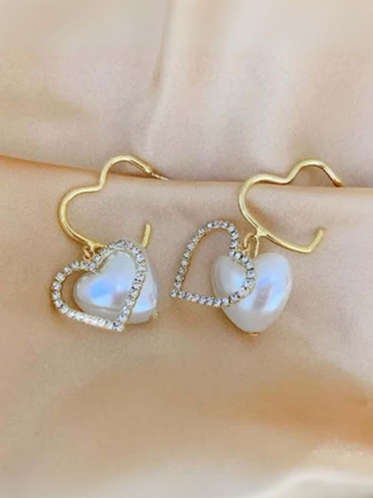 Golden Pearl Heart Danglers