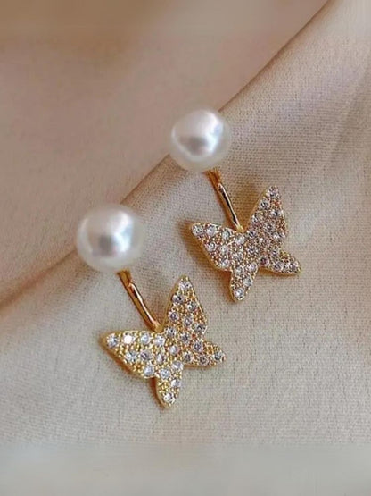 Golden Pearls Butterfly Studs