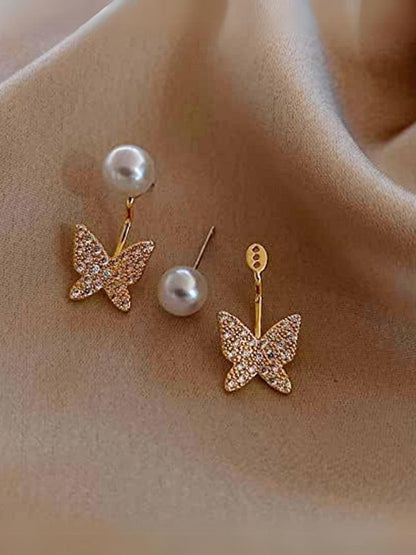 Golden Pearls Butterfly Studs