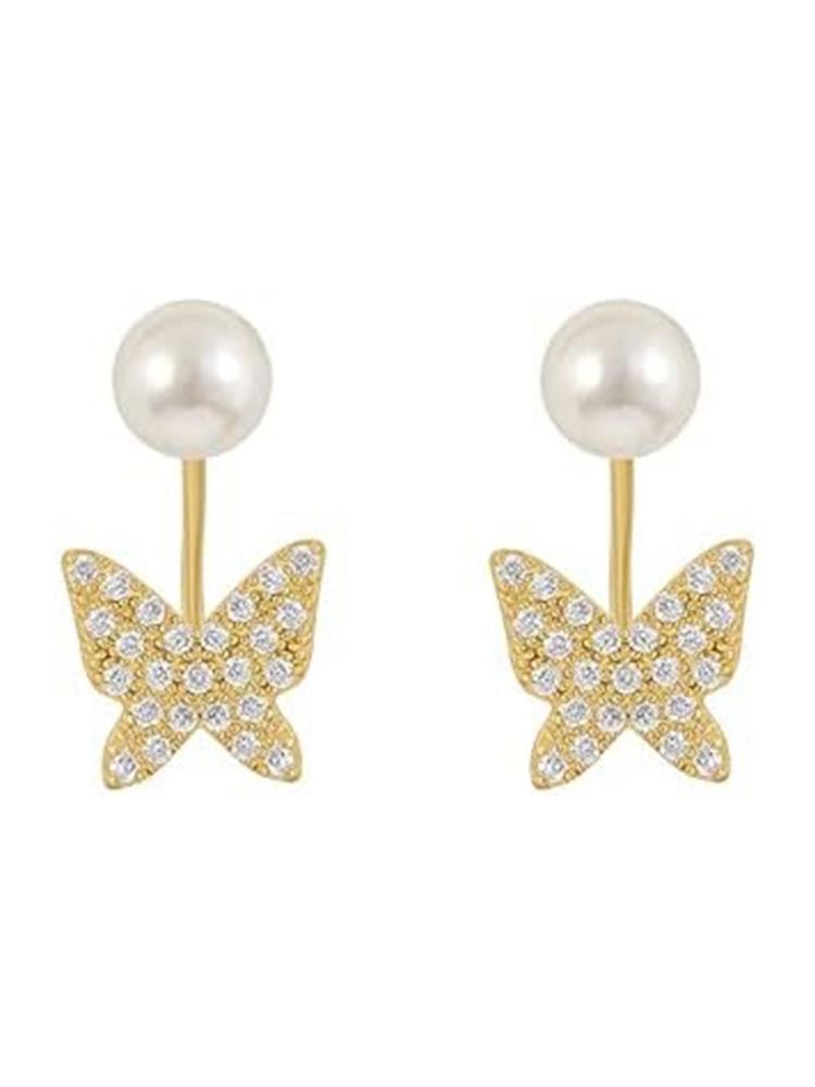 Golden Pearls Butterfly Studs