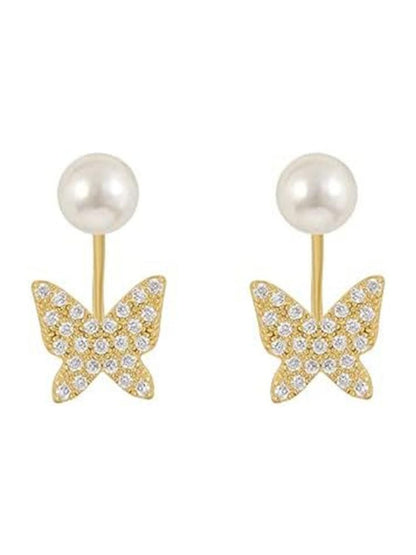 Golden Pearls Butterfly Studs