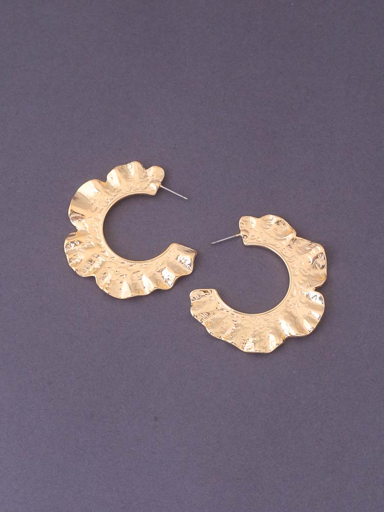 Golden Crinkled Leaf Hoops