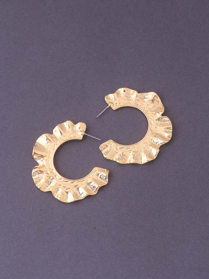 Golden Crinkled Leaf Hoops