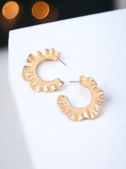 Golden Crinkled Leaf Hoops