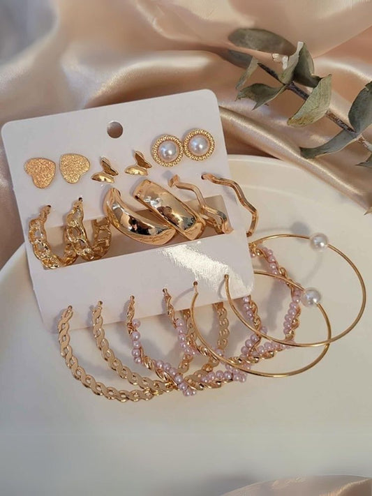 Golden Shoshana Earrings - Combo of 9